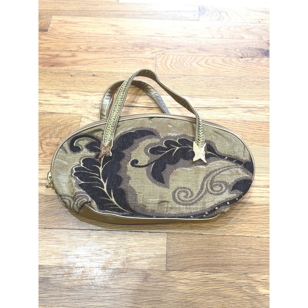 Vintage INS Gold Black Brocade Oval Handbag Butterfly Hardware Y2K Satchel